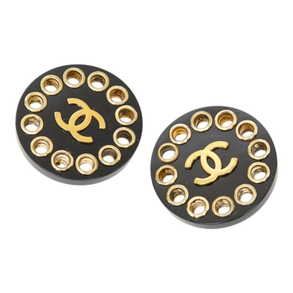CHANEL Authentic Vintage Black Logo Earrings
